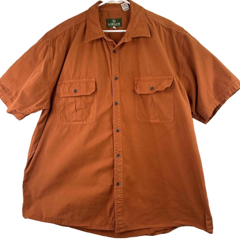 SCHNEE'S Bozeman, Montana Orange Short Sleeve Button-Up Fishing Shirt Size XXL